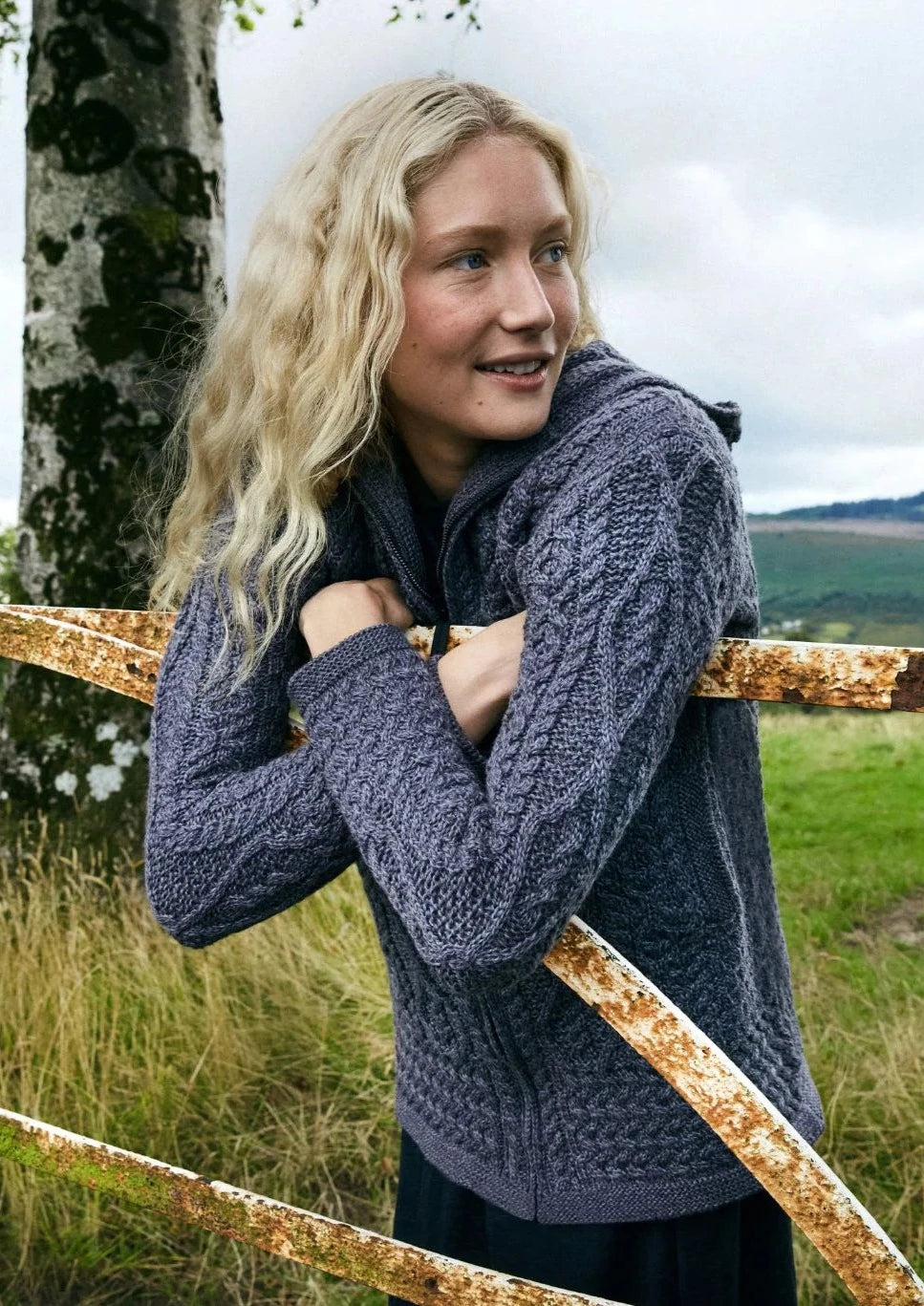 IrelandsEye Women's Aran Hooded Cardigan | Steel Oversized Loose Flowy