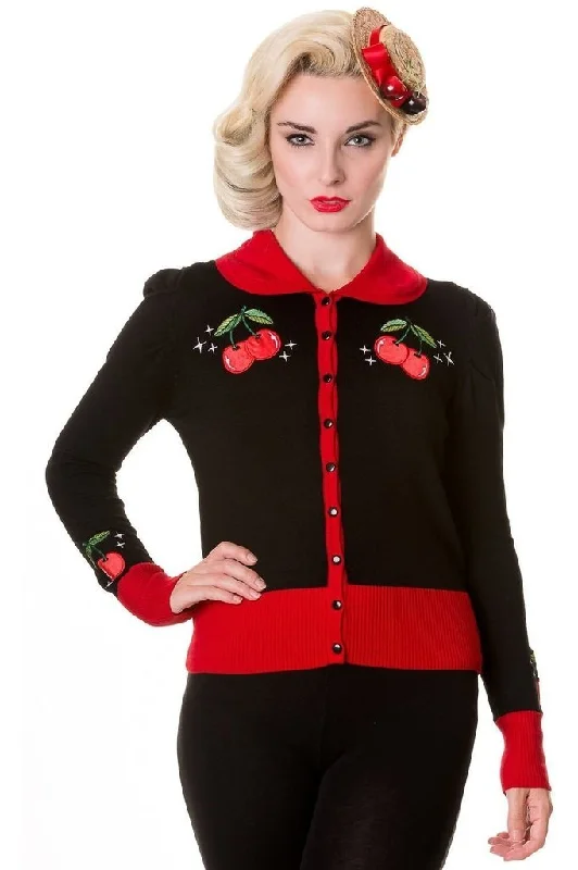 Black Red Vintage Cherry Cardigan Mesh Cardigan Canvas Denim