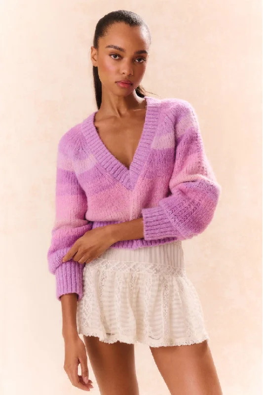 Barbarelle Alpaca Striped Pullover Soft Wool Sweater