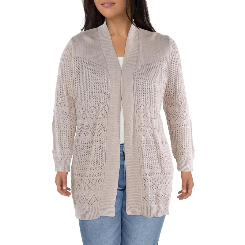 Belldini Womens Plus Crochet Eyelet Cardigan Sweater Hooded Caped Shawl Collar