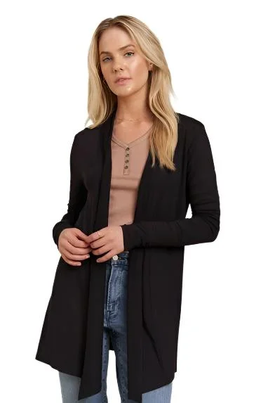 Black Long-Sleeved Woman's Open Cardigan Plaid Cardigan Polka Dot Checkered