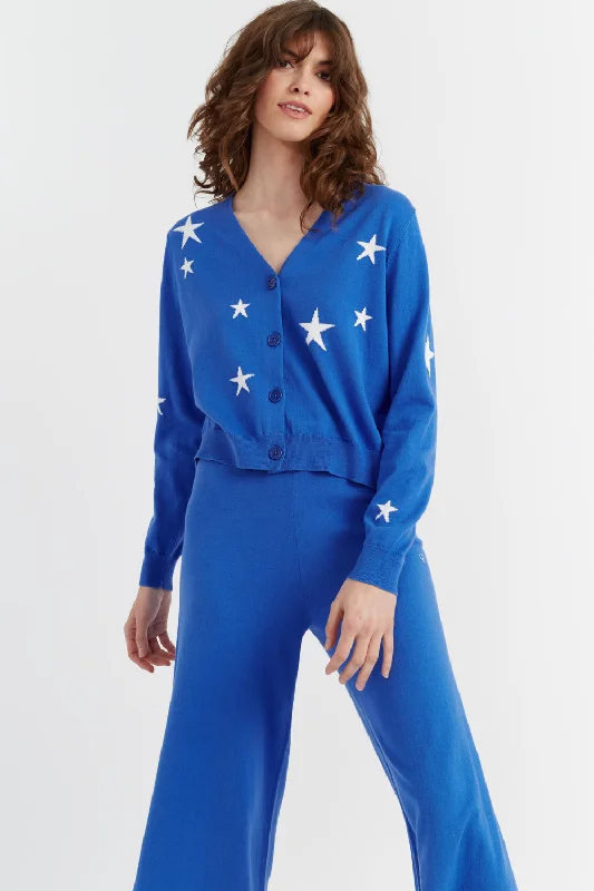 Blue Cotton Star Cardigan Layered Multi-layer Single Layer