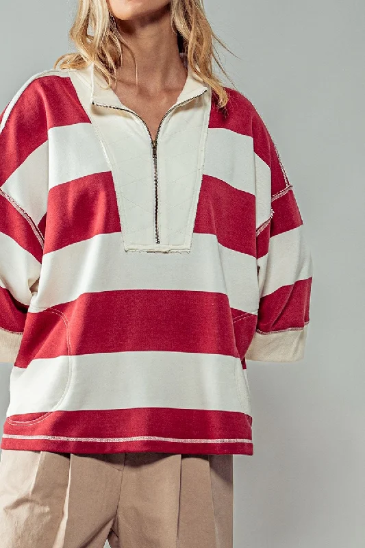 Breezy Striped Pullover One Shoulder Top