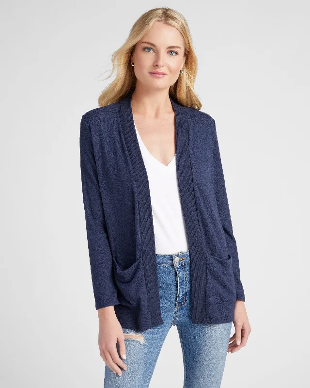 Brushed Hacci Ribbed Contrast Placket Cardigan Thin Thick Dense