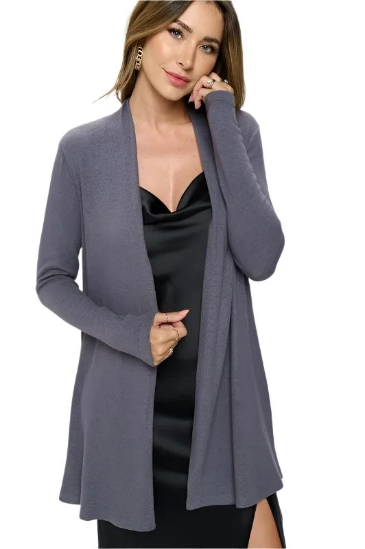 Brushed Knit Draped Cardigan with Cashmere Feel Mesh Fabric Canvas Fabric Denim Fabric