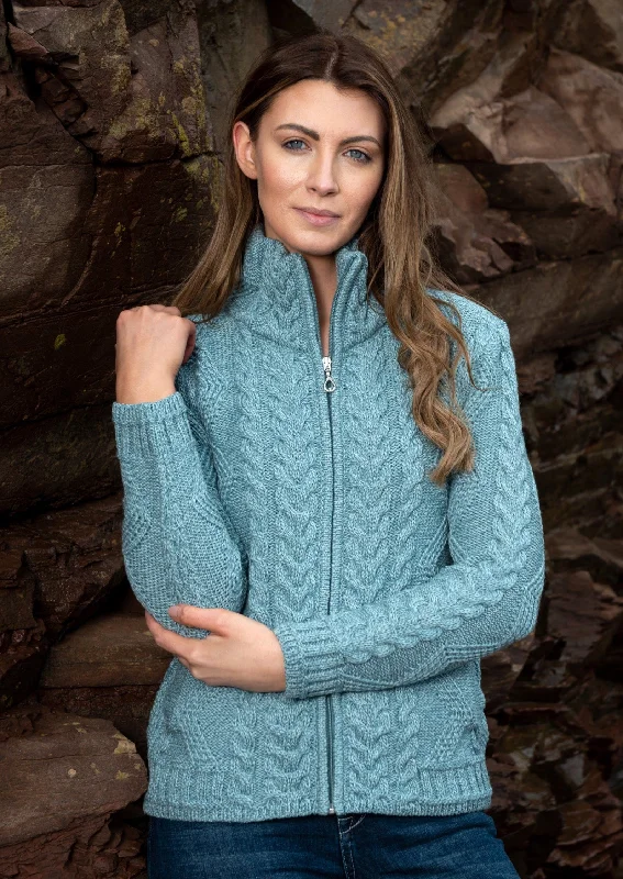 Cable Knit Aqua Aran Cardigan Fitted Loose Oversized