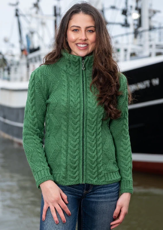 Cable Knit Aran Cardigan | Green Cardigan Knitwear Sweater