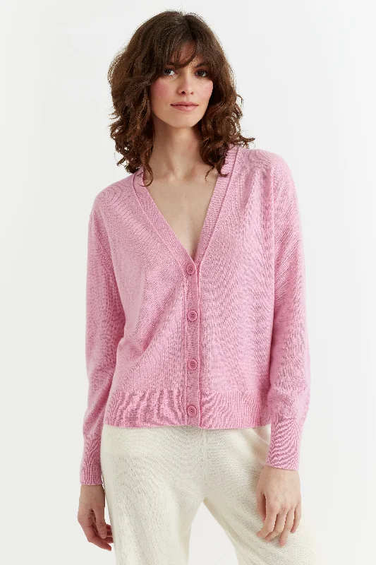 Candy-Pink Cashmere Cardigan Embroidered Appliqued Beaded