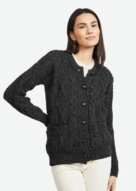 Inagh Ladies Aran Cardigan | Charcoal Fleece Cardigan Nylon Polyester