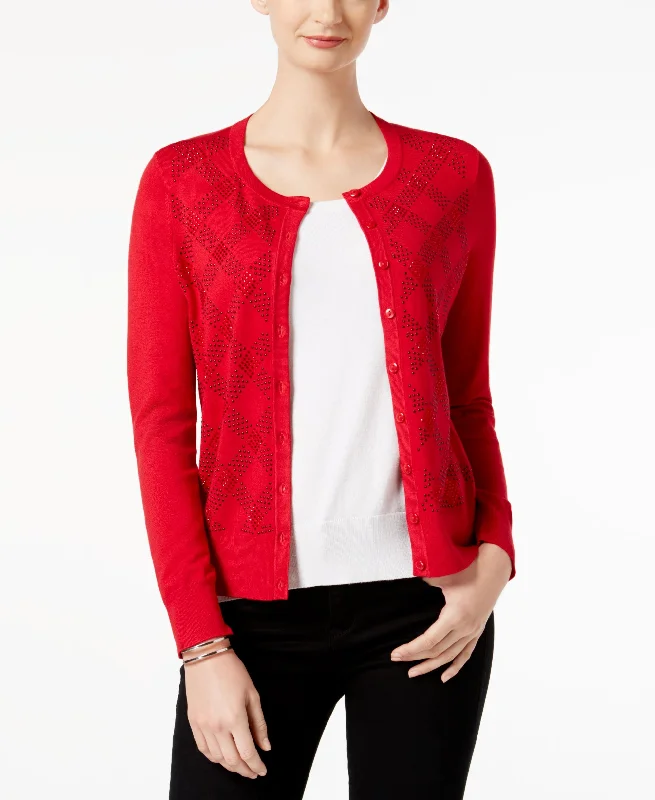 Charter Club Embellished Long Sleeve Cardigan Seamless Knitted Crochet