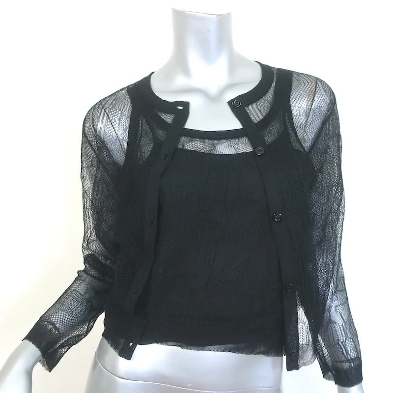 Christian Dior Lace Twinset Black Silk Size 40 Matching Cardigan & Tank Top Layered Multi-layer Single Layer