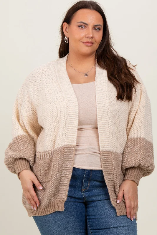 Cream Colorblock Bubble Sleeve Maternity Cardigan Layered Multi-layer Single Layer