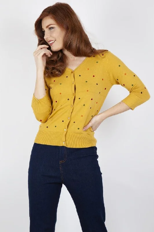 Diana Mustard Polka Dot Cardigan Elegant Classic Vintage