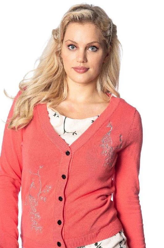 Elaborate Peacock Cardigan Collared Crew Neck Turtle Neck