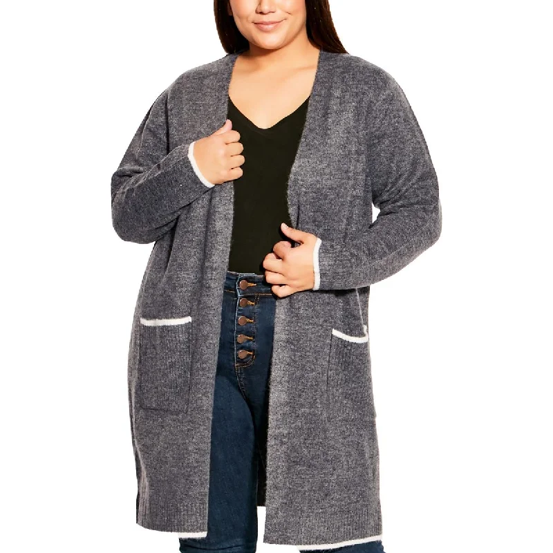 Evans Womens Plus   Open Front Ribbed Trim Cardigan Sweater Mesh Fabric Canvas Fabric Denim Fabric