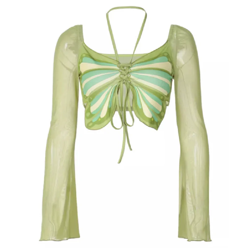 Fairy Butterfly Halter Crop Top Fashionable Trendy Casual