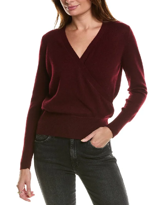 Forte Cashmere Rib Surplice Cashmere Pullover Boat Neck Sweater