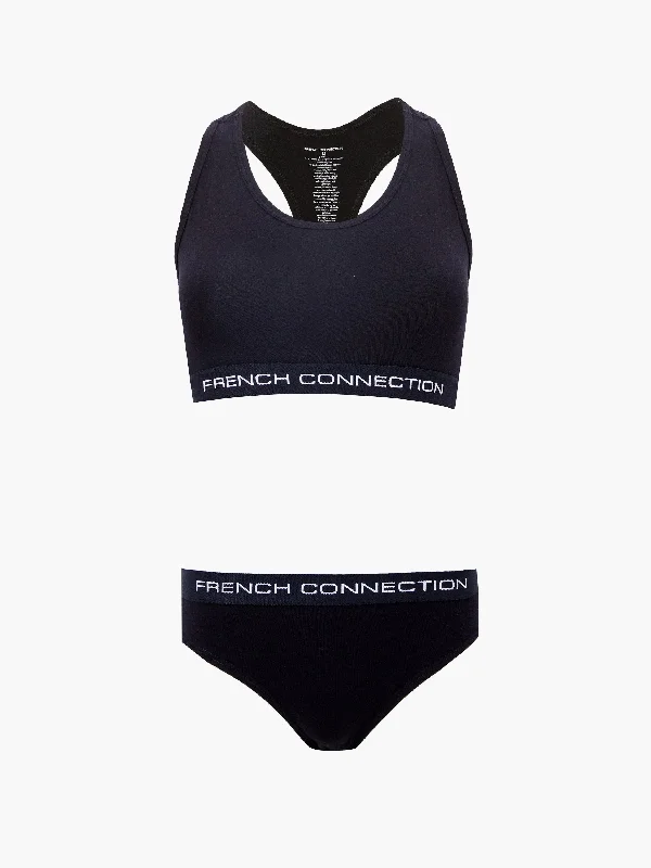 French Connection Crop Top & Brief Set Knit Fabric Woven Fabric Fleece Fabric