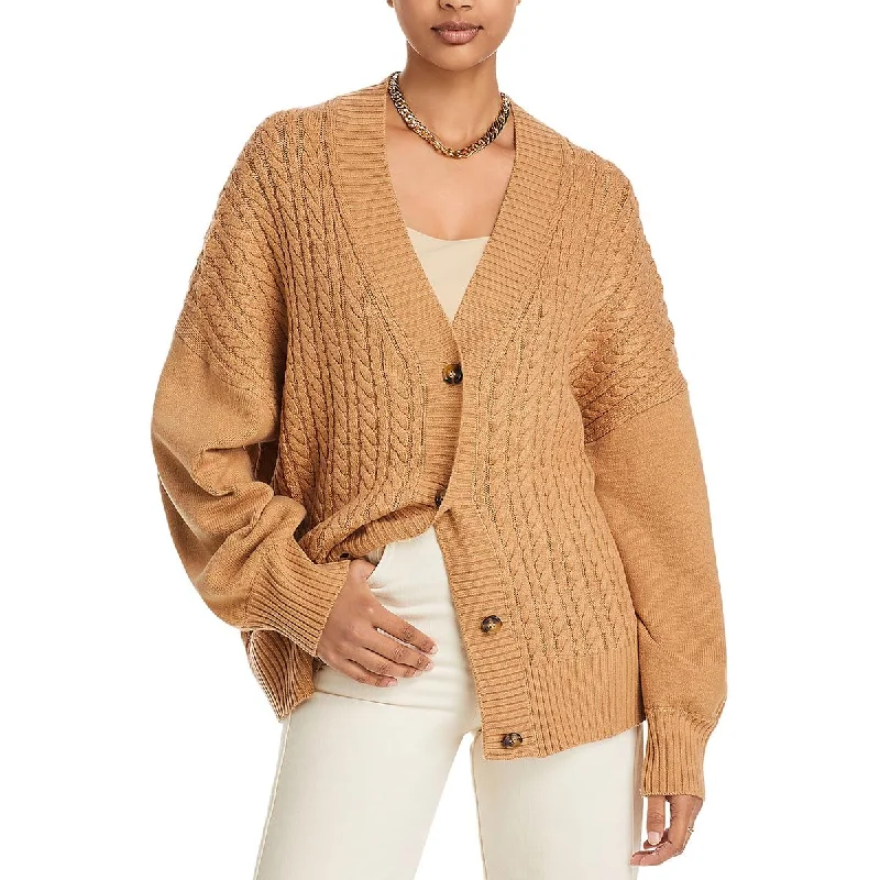 French Connection Womens Cable Knit Ribbed Trim Cardigan Sweater Chenille Fabric Brocade Fabric Lace Fabric