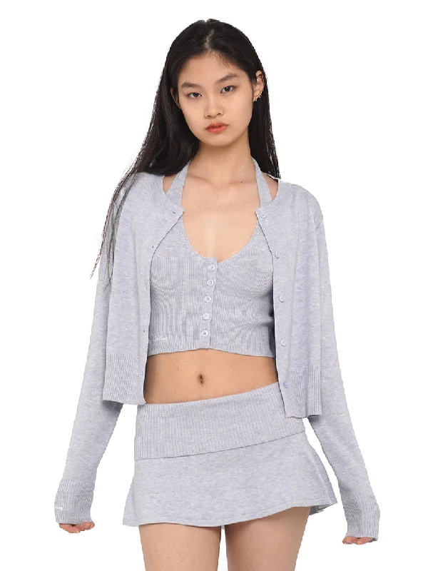 Gray & Blue Spring Knit Cardigan Mesh Cardigan Canvas Denim