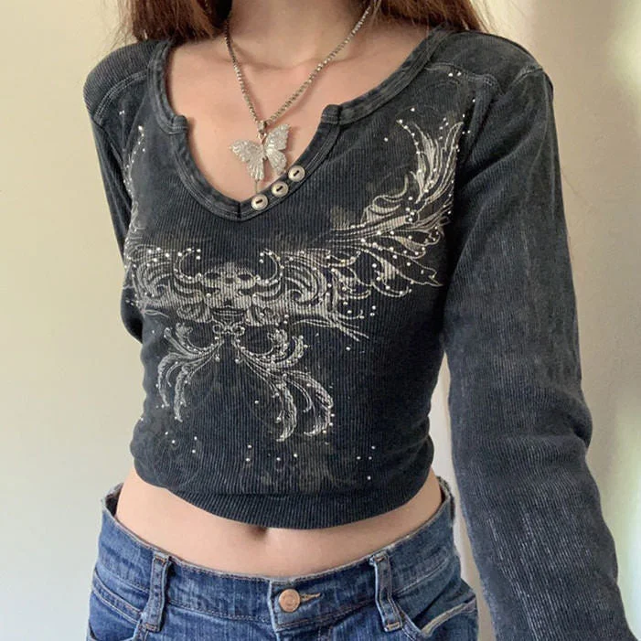 Fairy Grunge Aesthetic Crop Top Chenille Blend Fleece Blend Nylon Blend
