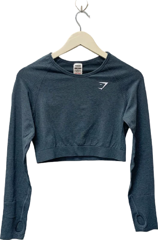 Gymshark Grey Long Sleeve Crop Top UK XL Elasticated Padded Insulated