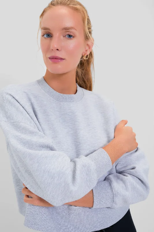 Heathered Gray Cropped Evans Pullover Blouson Sleeve Pullover