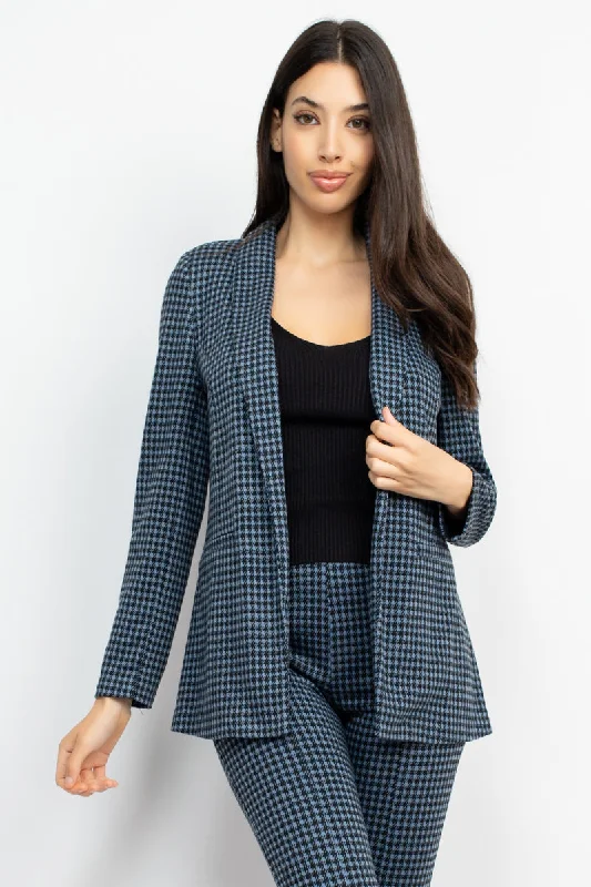 Houndstooth Notch Seamed Blazer Women's Unique Blazer