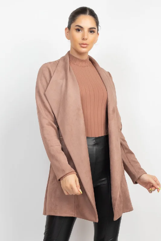 Open Front Suede Blazer Women's Boutique Suit