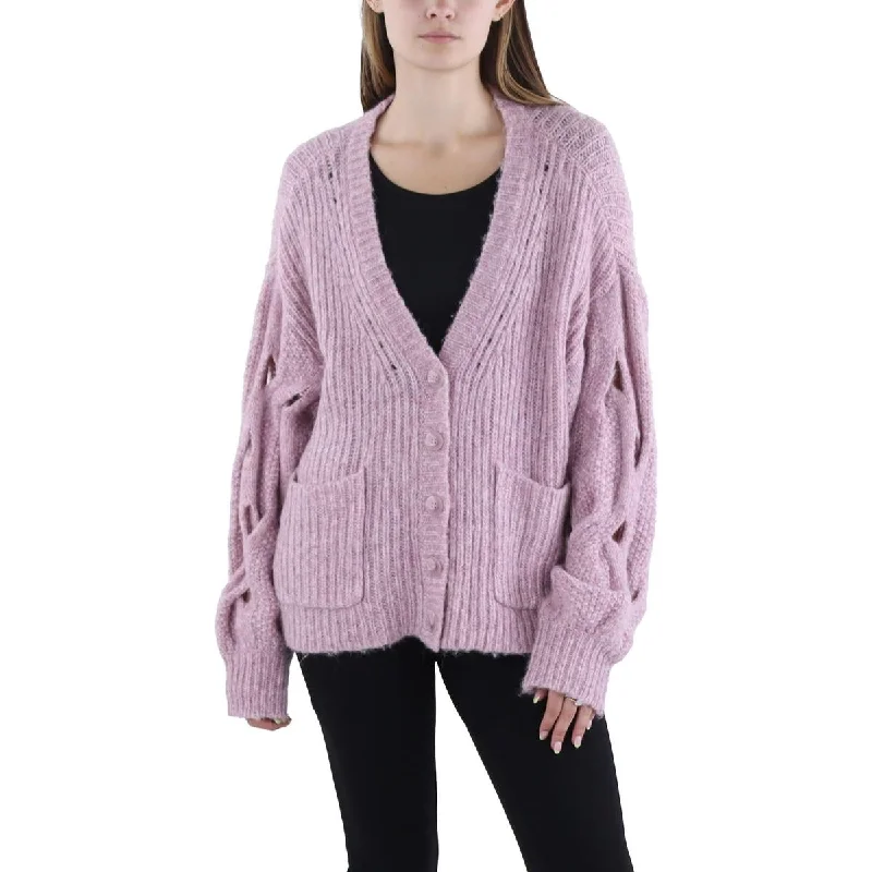 Jonathan Simkhai Womens Reagan Heathered Button Front Cardigan Sweater Open Front Closed Front Wrap Front