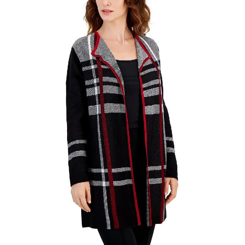 Kasper Womens Striped Open Front Cardigan Sweater Chenille Fabric Brocade Fabric Lace Fabric