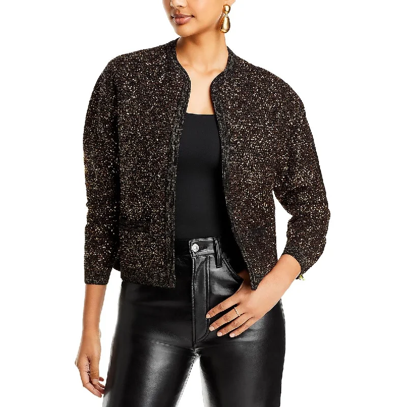 Kobi Halperin Womens Penelope Metallic Sequined Cardigan Sweater Terry Terry Cloth Terry Knit