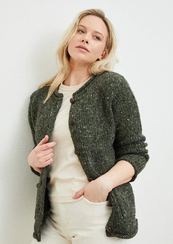 Ladies Donegal Wool Cardigan | Green Soft Cozy Warm