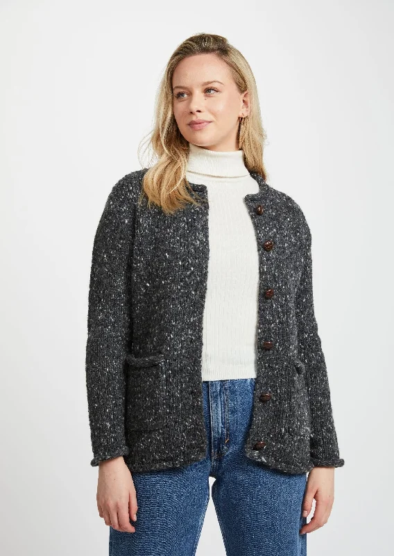 Ladies Donegal Wool Cardigan | Charcoal Machine Wash Dry Clean Hand Wash