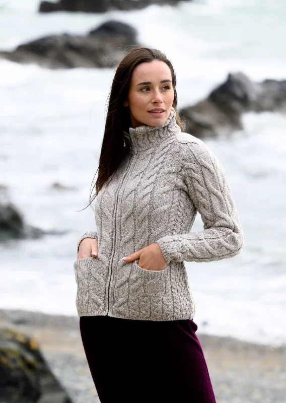 Aran Full Zip Cardigan | Oatmeal Button Cardigan Zip Cardigan Pullover Cardigan