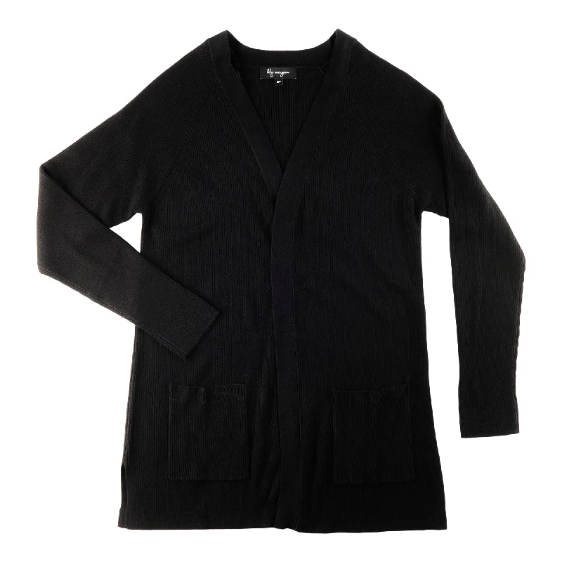 lily morgan Women's Seasonal Fine Gage Cardigan, Black Layered Multi-layer Single Layer