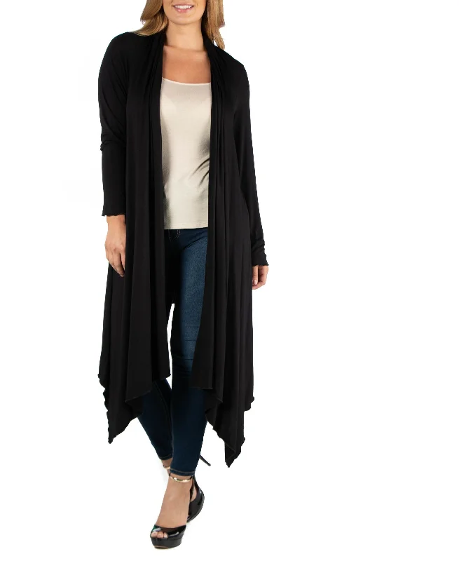 Long Sleeve Knee Length Open Plus Size Cardigan Cashmere Blend Cotton Blend Poly Blend