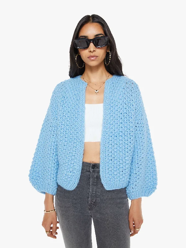 Maiami Alpaca Pearl Pattern Bomber Cardigan - Alaskan Blue Beaded Cardigan Sequined Faux Fur