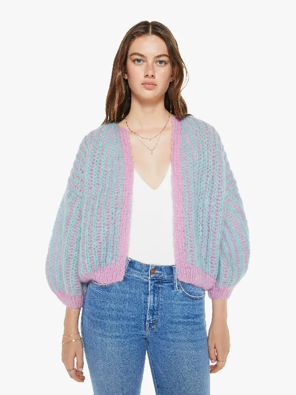 Maiami Mohair Brioche Bomber Cardigan - Rose-Mint Mesh Cardigan Canvas Denim