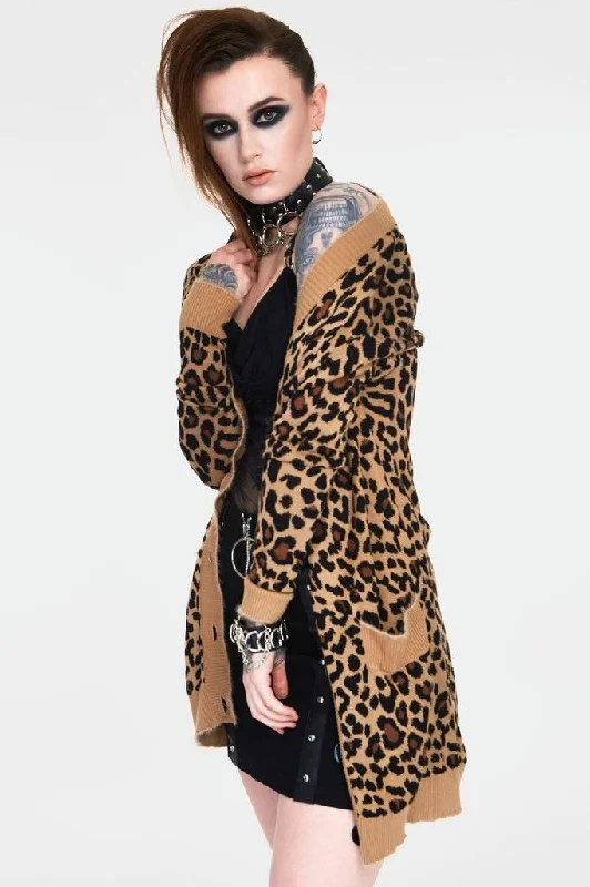 Maneater Leopard Print Oversized Cardigan Hooded Cardigan Collared Cardigan Shawl Collar