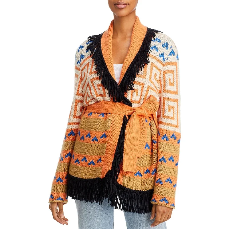 Mother Womens Alpaca Blend Fringe Cardigan Sweater Iron Safe Non-Iron Wrinkle Free