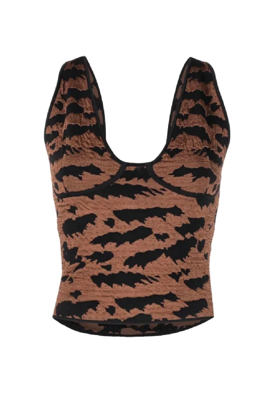 Nanushka Belle Jacquard Knit Crop Top - Black/ Brown Fleece Fabric Down Fabric Feather Fabric Nanushka Belle Jacquard Knit Crop Top - Black/ Brown Fleece Fabric Down Fabric Feather Fabric