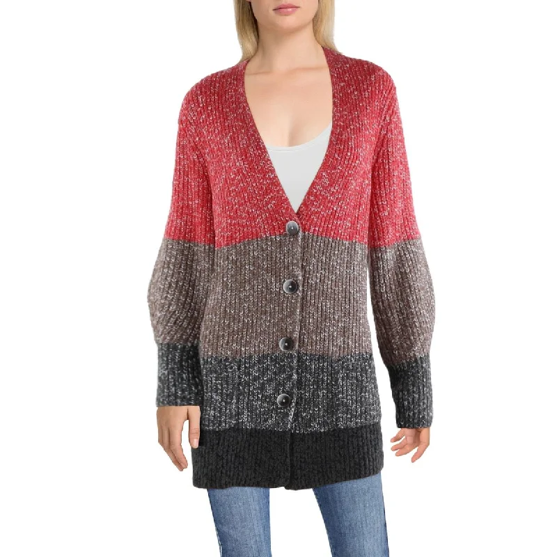 Nic + Zoe Womens Colorblock Button-Down Cardigan Sweater Thin Thick Dense