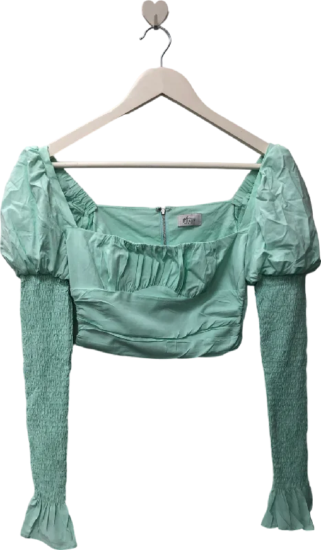 Oh Polly Blue Puff Shoulder Crop Top UK 6 Anti-Pilling Machine Wash Handmade