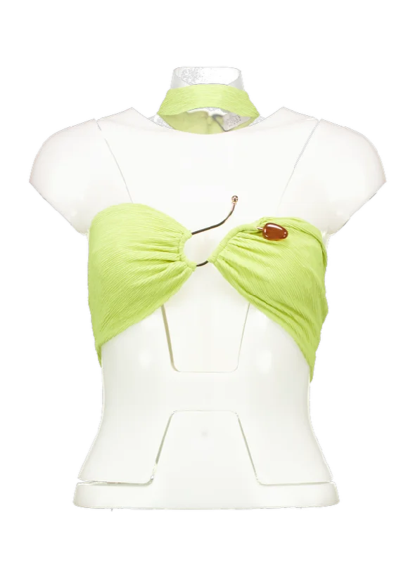 Oh Polly Green Cielo Hardware Detail Choker Crop Top UK 8 Zippered Buttoned Snapped