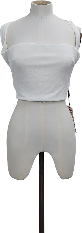 Oh Polly White Soft Rib Backless Crop Top UK S Solid Color Striped Floral