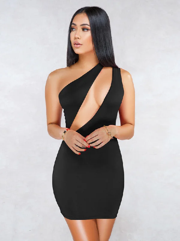 One Shoulder Cutout Bodycon Mini Dresses Clubwear Tunics Velvet soft