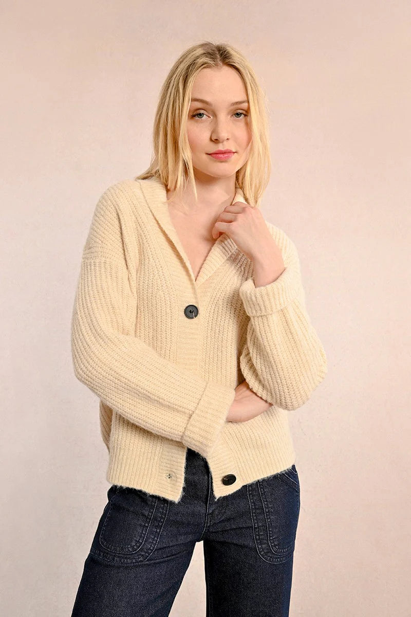 Loose Knited Cardigan - Cream Solid Color Striped Floral Print