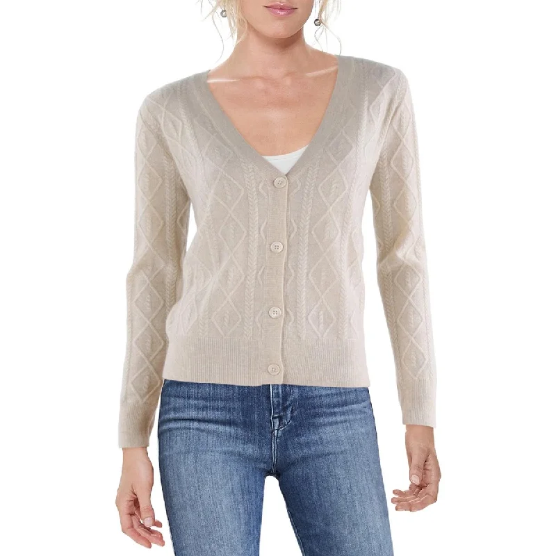 Philosophy Womens Cashmere Cable Knit Cardigan Sweater Zippered Front Buttoned Front Snap Front