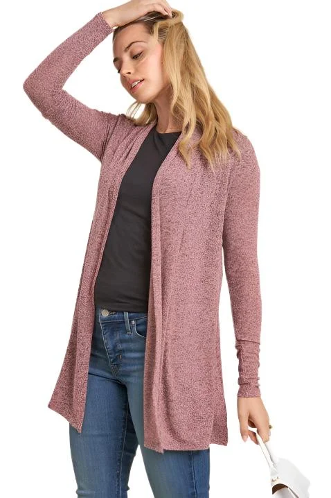 Pink Long Sleeved Woman's Open Cardigan Slim Fit Regular Fit Oversized